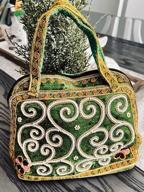 New! Vintage Green Handmade Beaded Indian Purse
